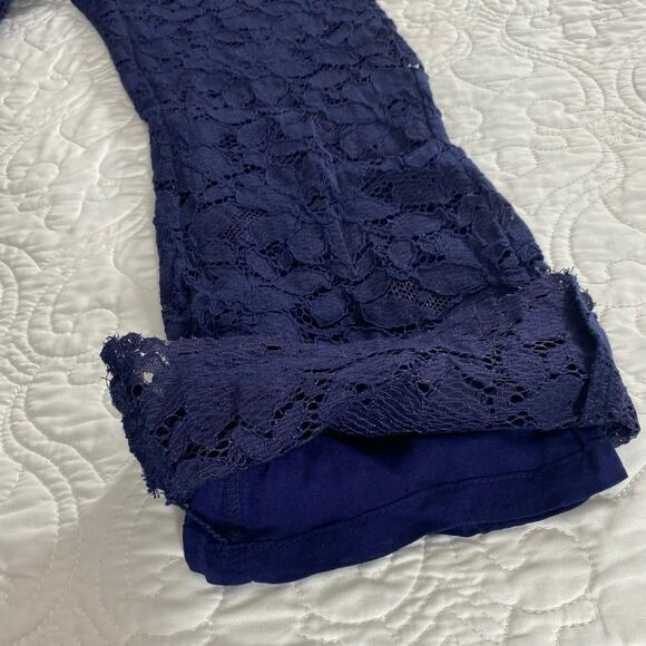 Free People Womens Wild Lace Pull On Crop Flare Pants Disco Indigo Dainty Sz XS - Picture 8 of 9